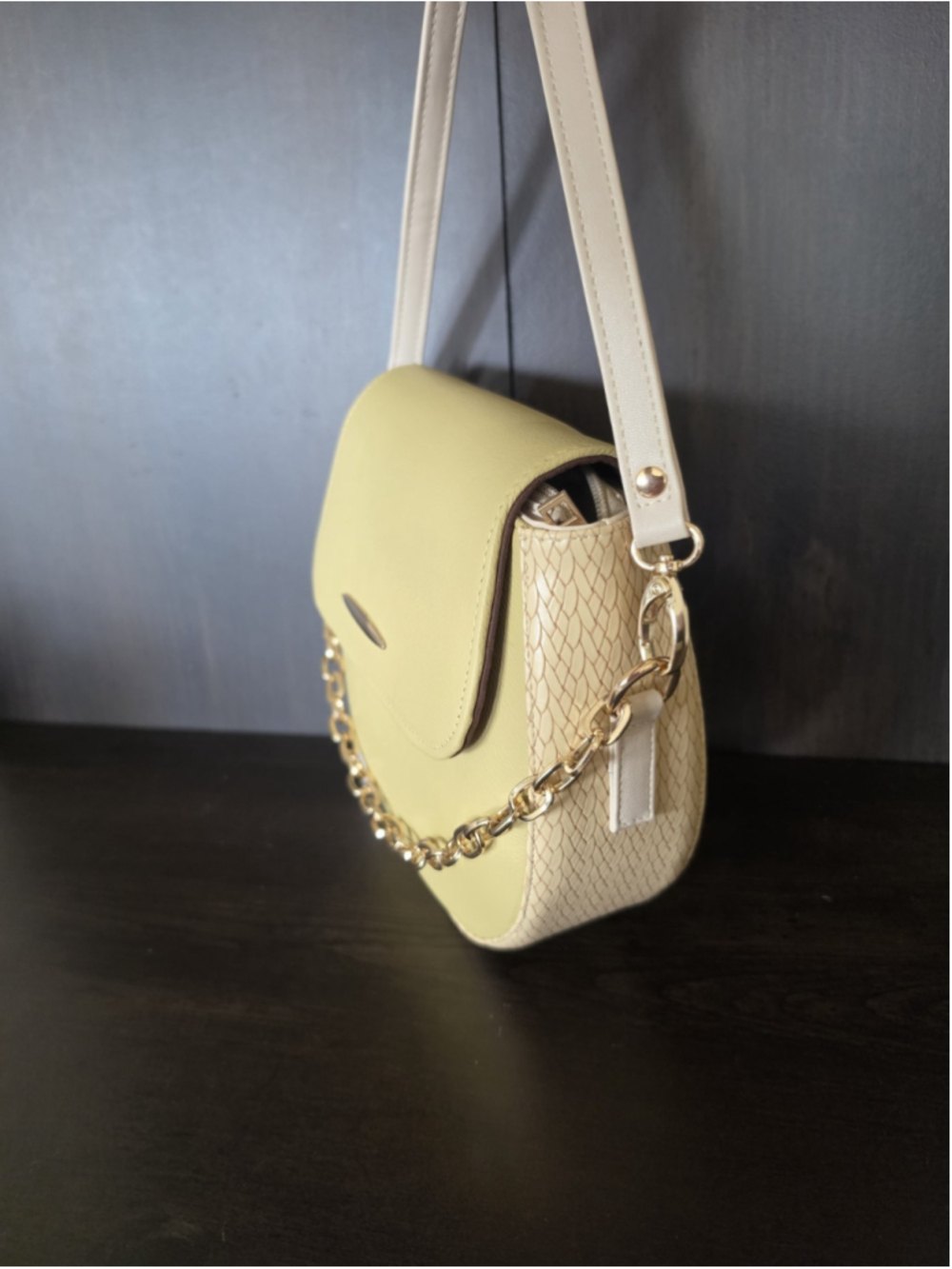2 Straps Soft Yellow Ivory Embossed Tooled Artisan LEATHER Crossbody Purse Bag - Picture 15 of 16
